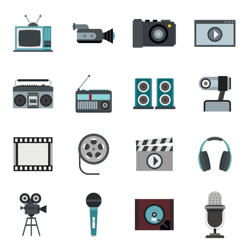 Audio and video set, flat style vector