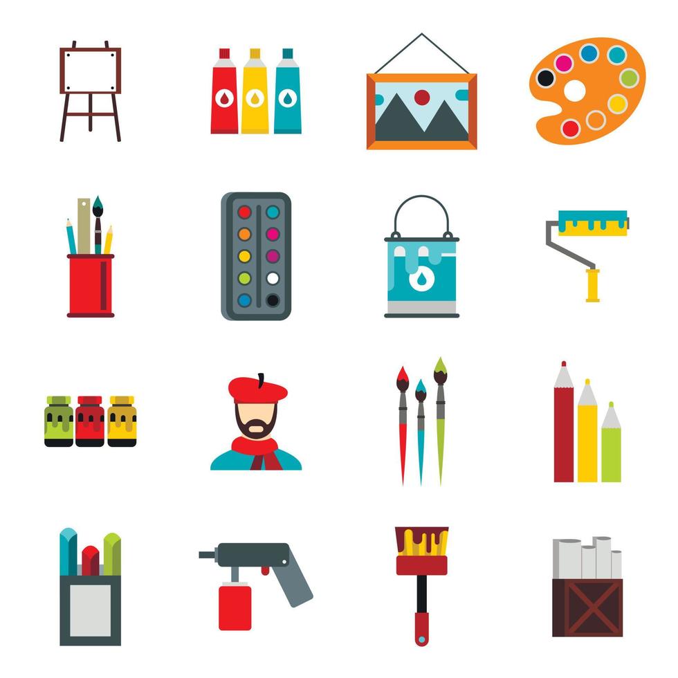 conjunto de iconos de pintura, estilo plano vector