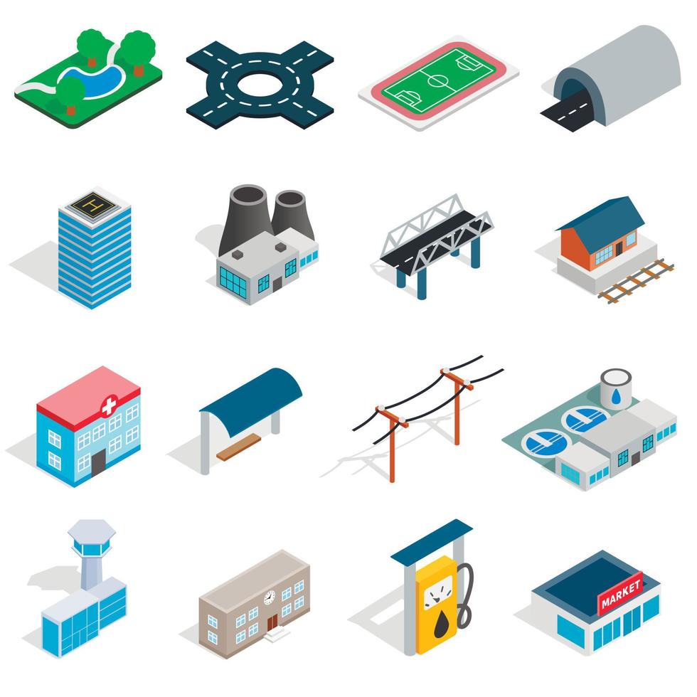 Infrastructure icons set, isometric 3d style vector