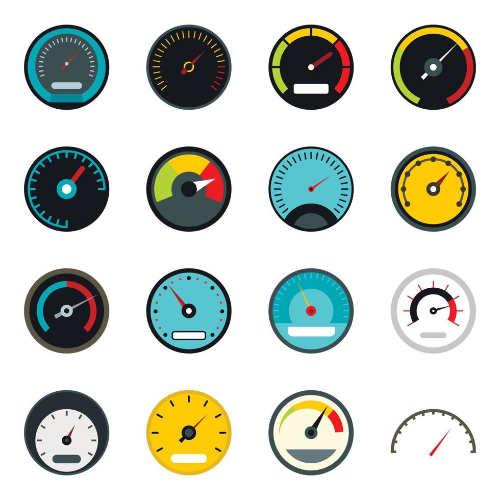 Speedometer icons set, flat style vector