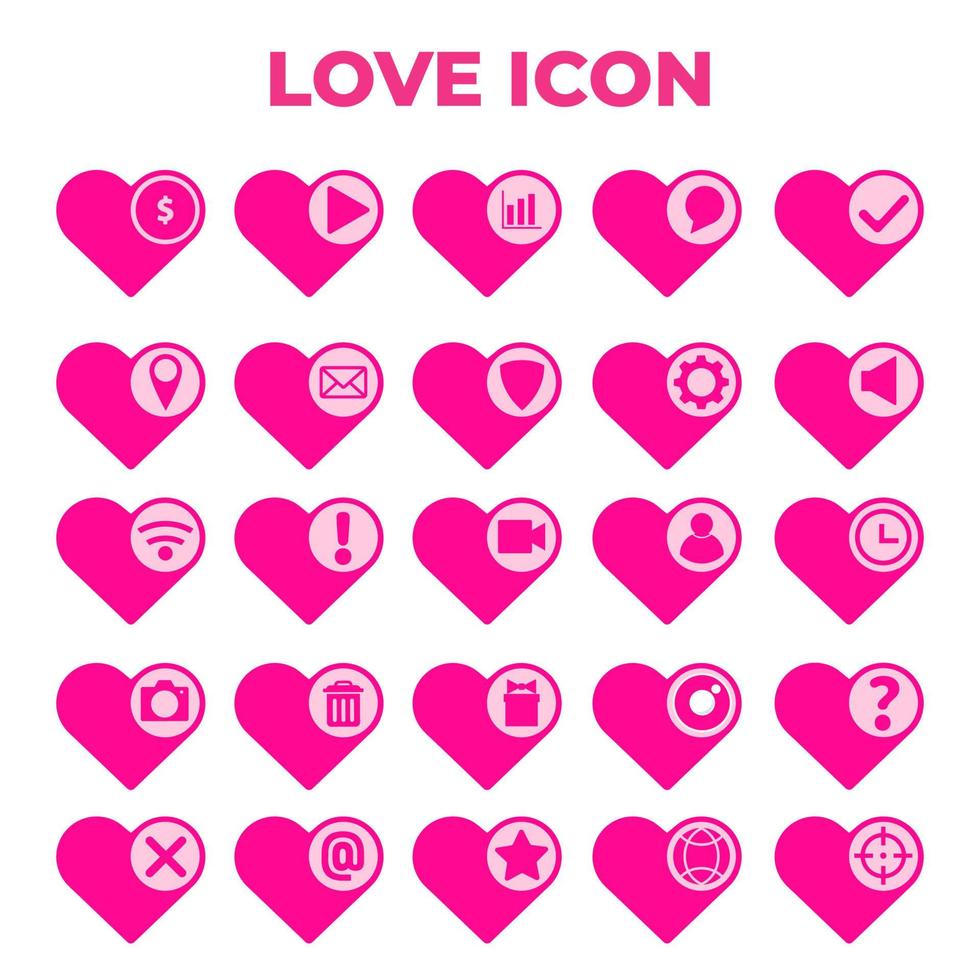 conjunto, de, plano, rosa, corazón, amor, icono vector