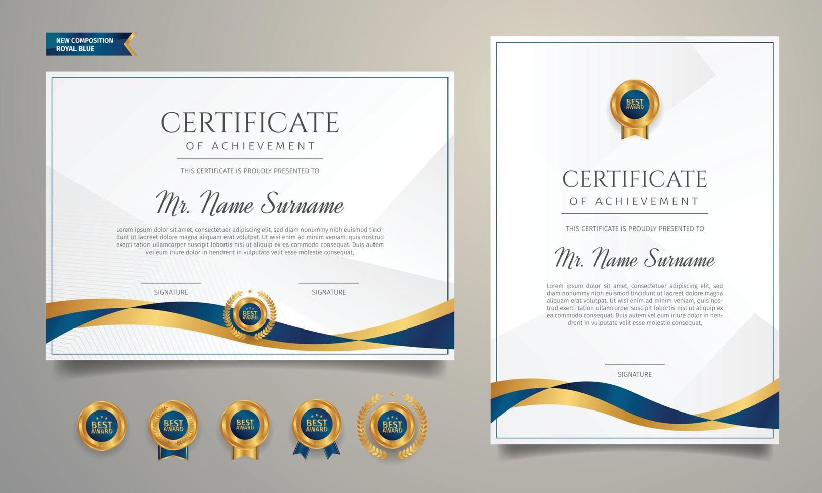 Certificate of appreciation template with luxury badges vector