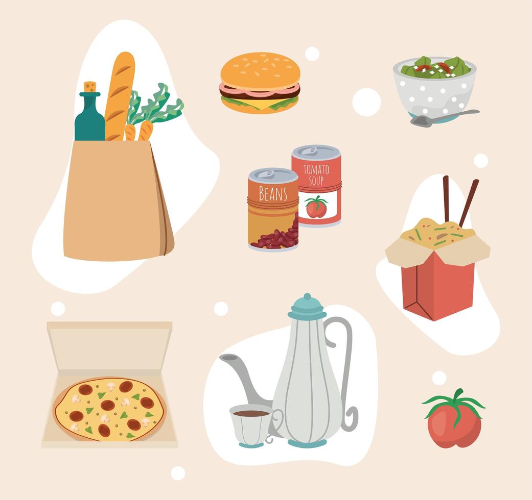 ocho iconos de comida casera vector