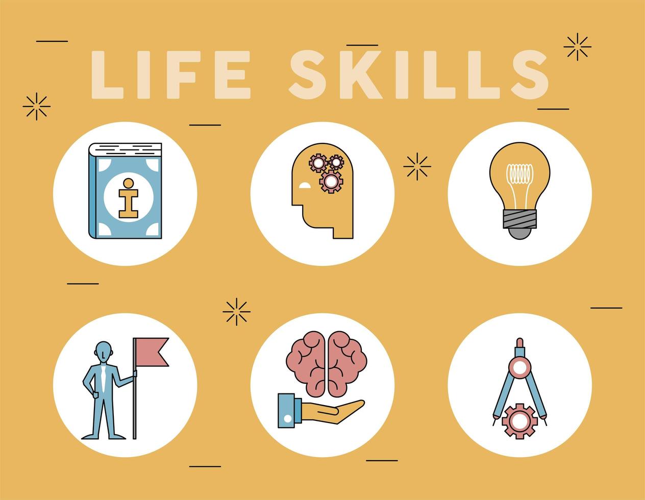 six life skills icons vector