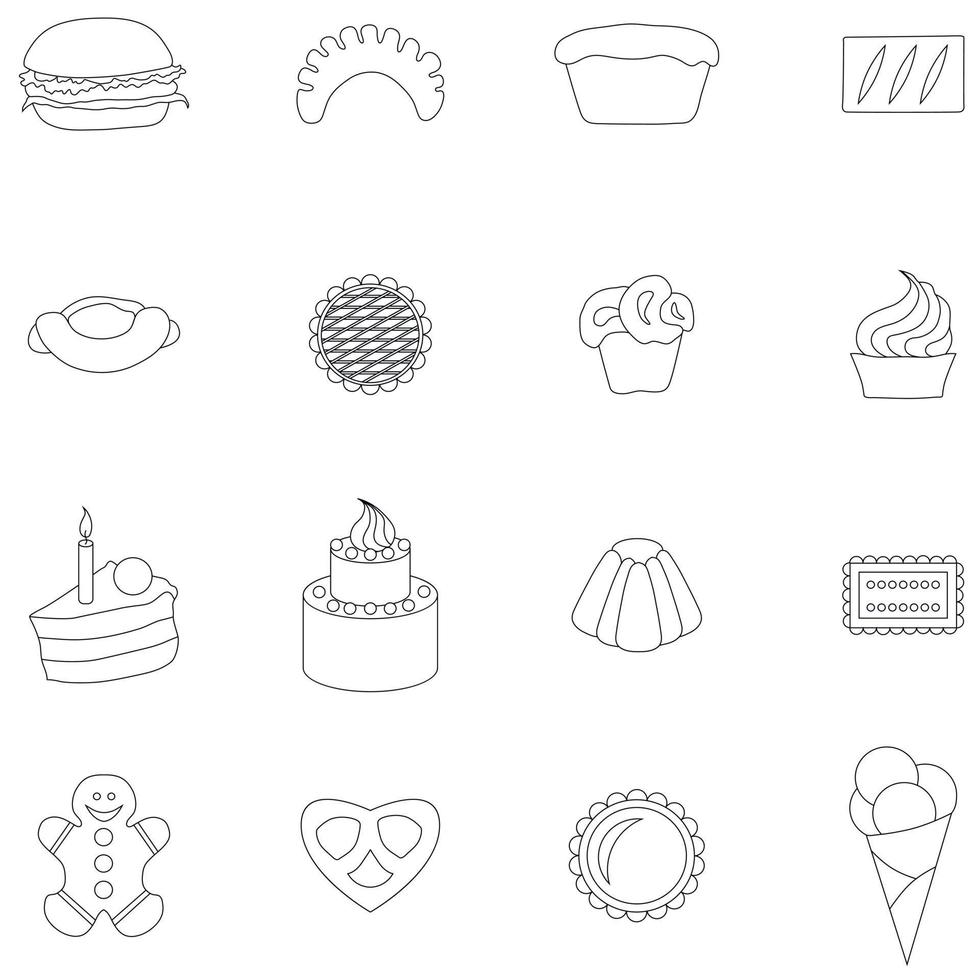 conjunto de iconos de panadería, estilo de línea fina vector