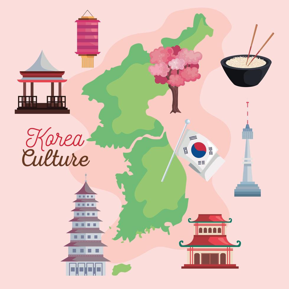 iconos de mapa y corea vector