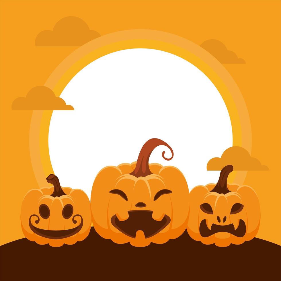 pumpkins and fullmoon scene vector