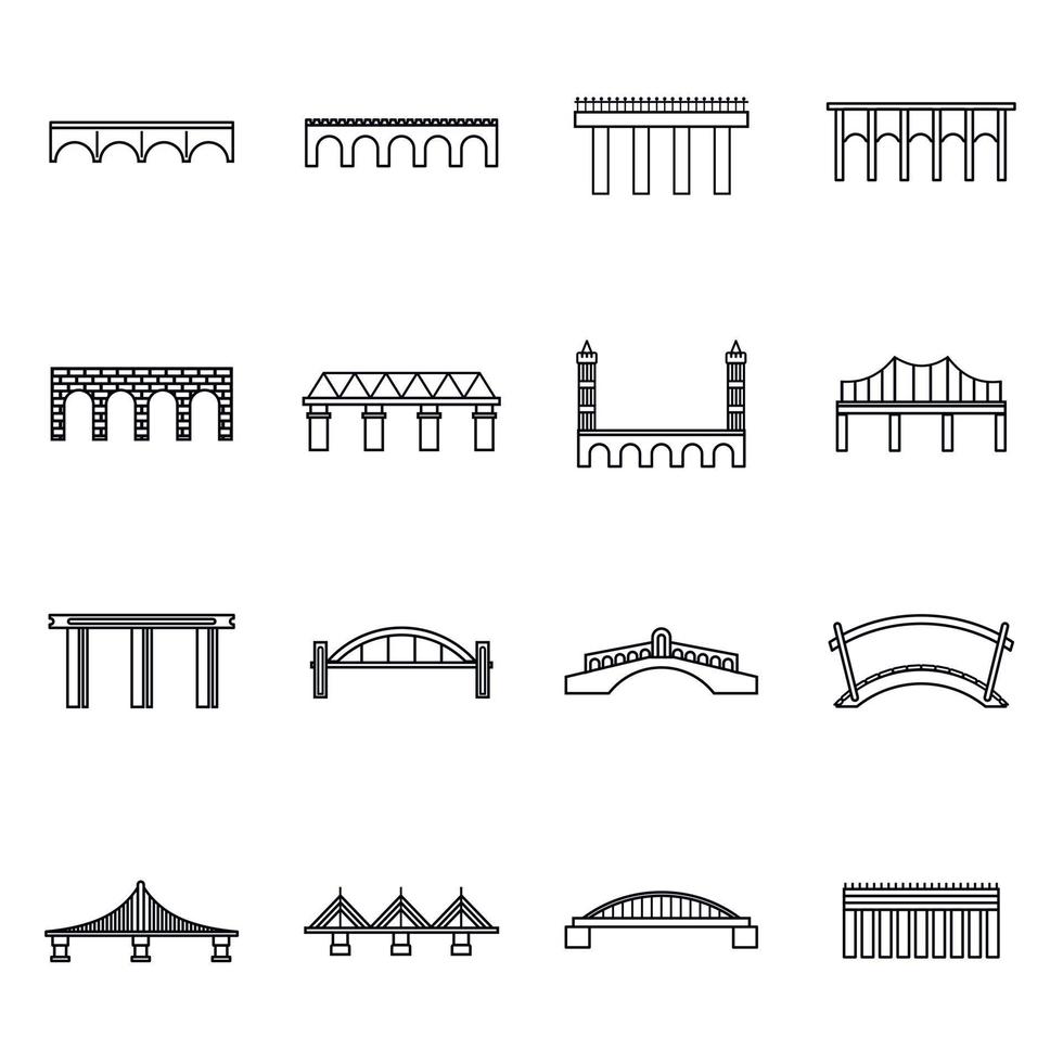 Bridge set icons, thin line style vector