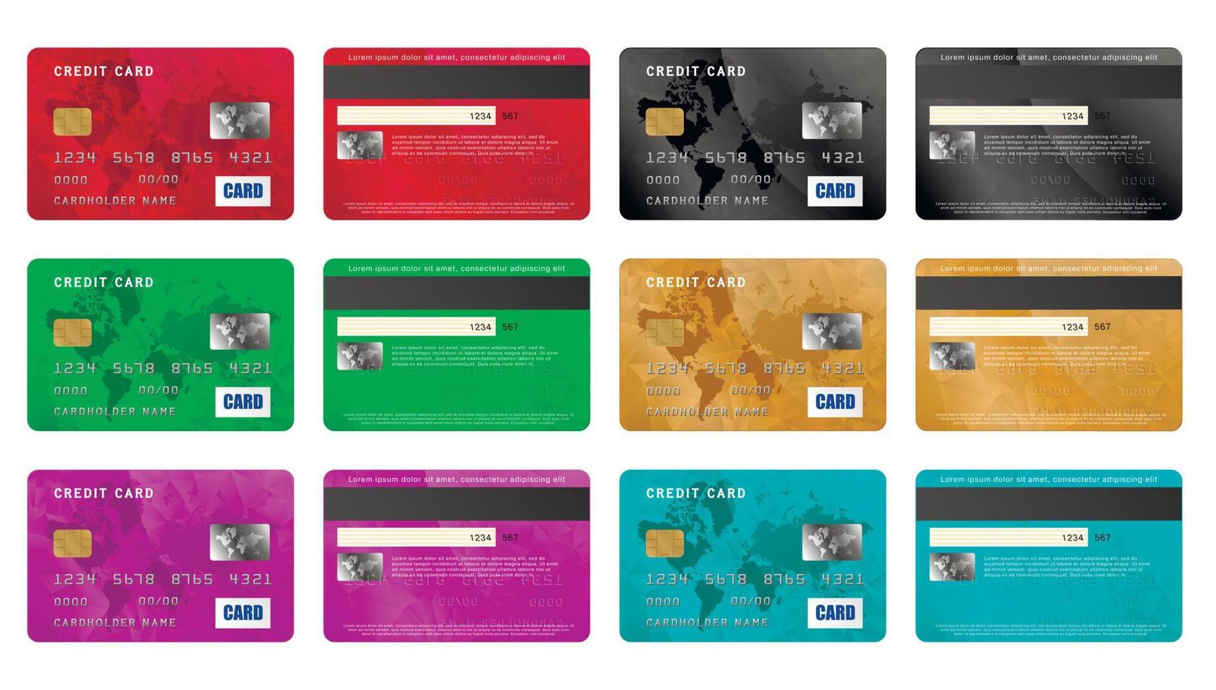 conjunto de tarjetas de crédito, estilo realista vector