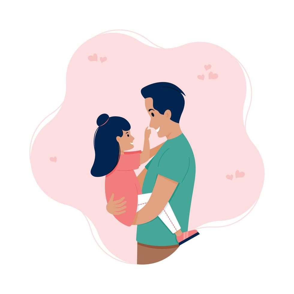 Vector illustration of father and daughter. Dad and daughter. Happy Father's day. Dad holding his daughter. Dad and baby