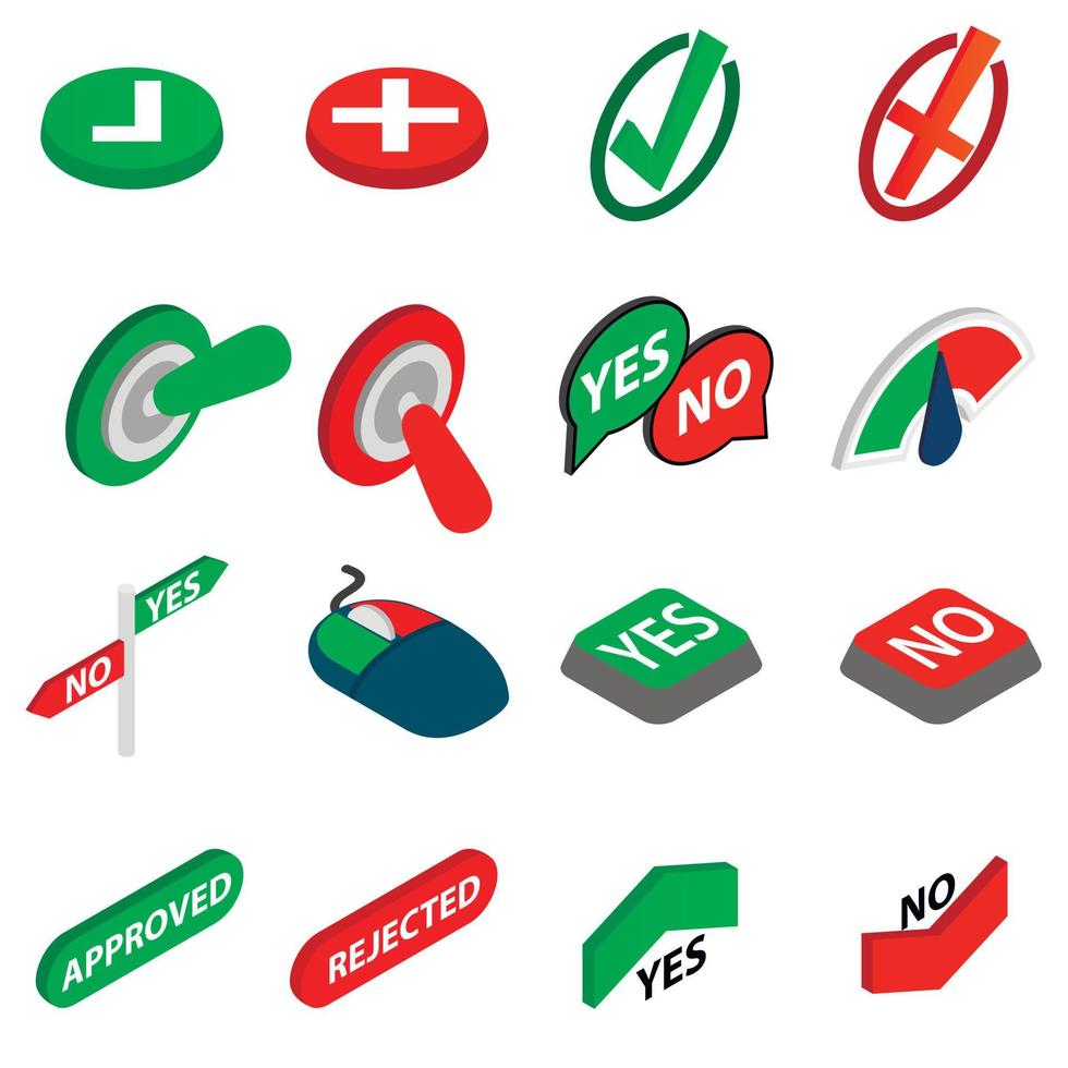 Yes or No icons set, isometric 3d style vector