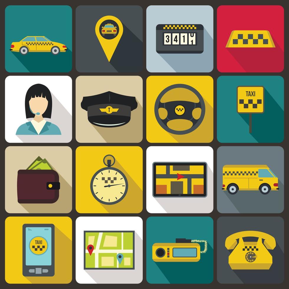 Taxi Icons set, flat style vector