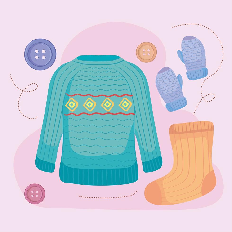 seven knitting icons vector