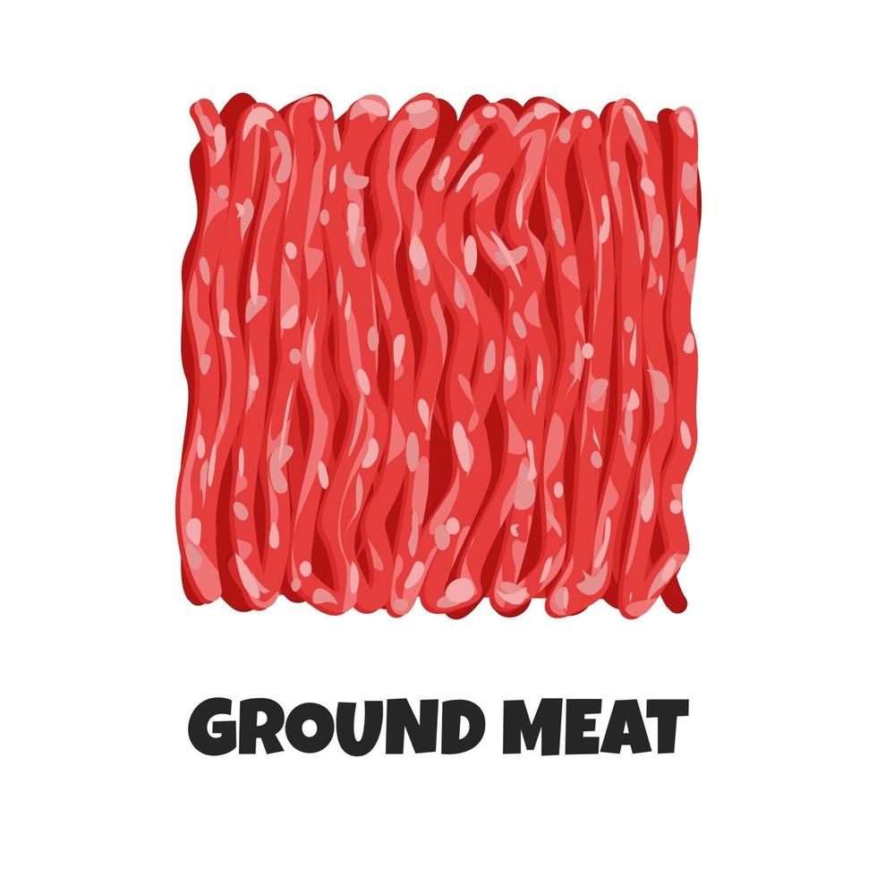 Vector Realistic Illustration of Ground Meat. Minced Raw Meat of Beef or Pork Isolated on White Background. Ingredient of Carnivore Diet in Flat Graphic Style. Concept of Healthy Organic Food