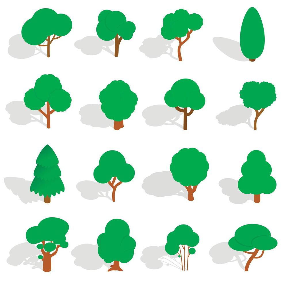 Tree icons set, isometric 3d style vector