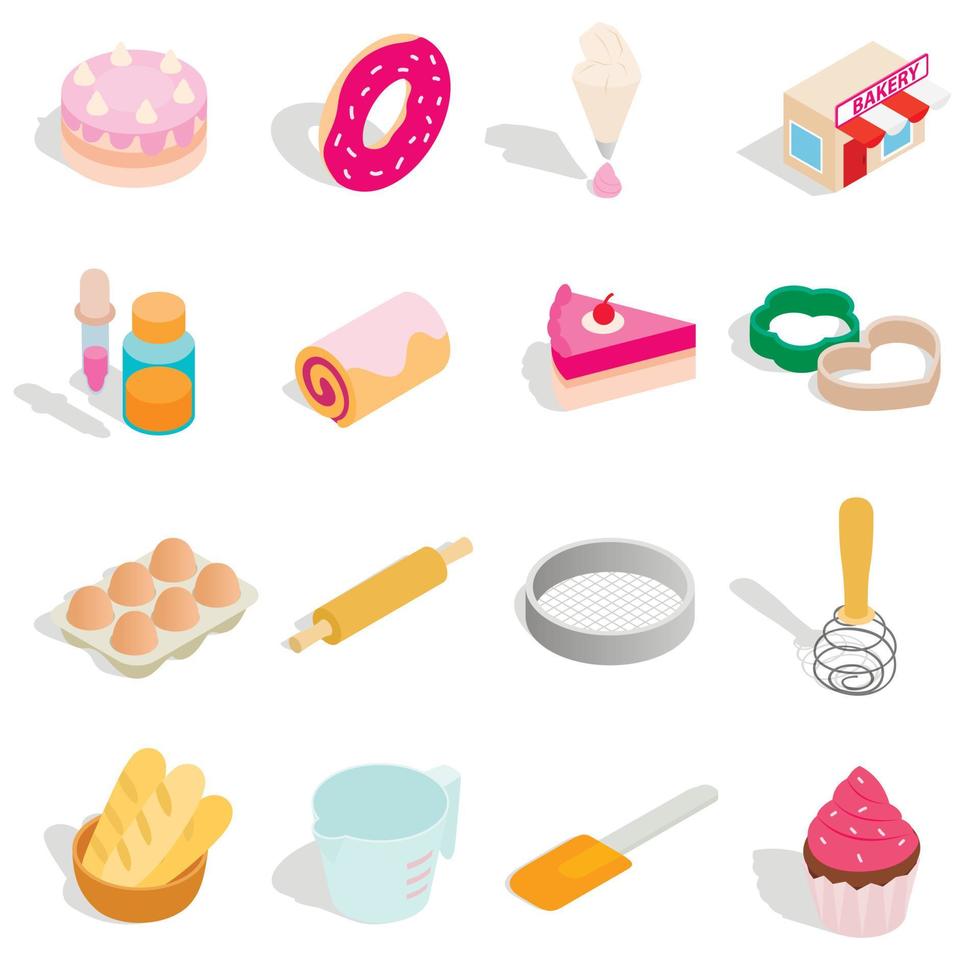 panadería, conjunto, iconos, isométrico, 3d, estilo vector