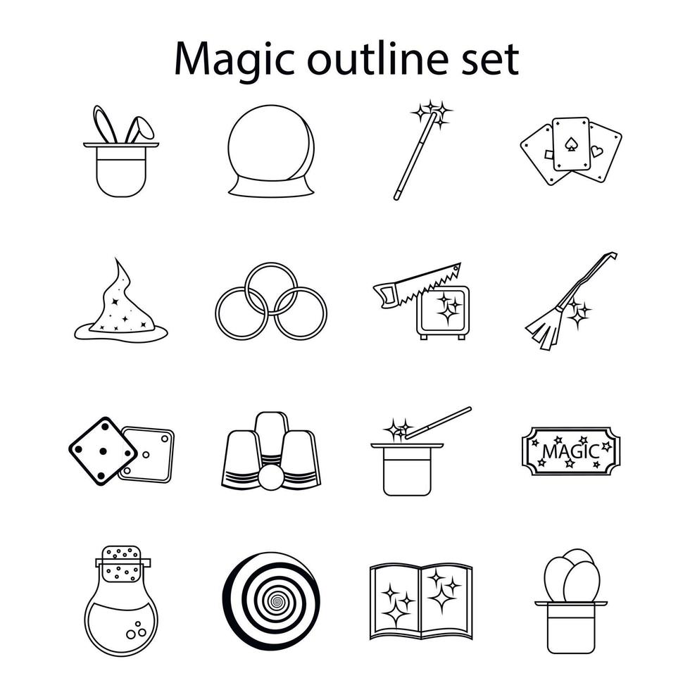 conjunto de iconos mágicos, estilo de contorno vector