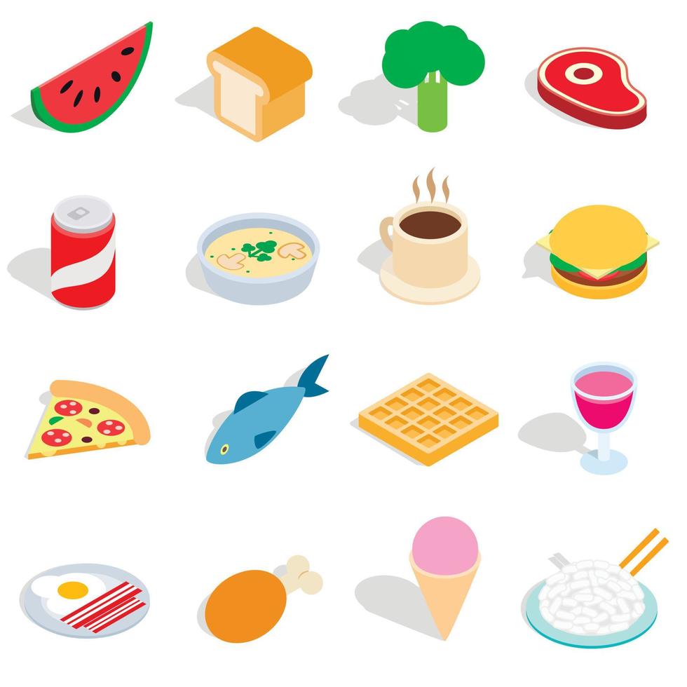 Food icons set, isometric 3d style vector