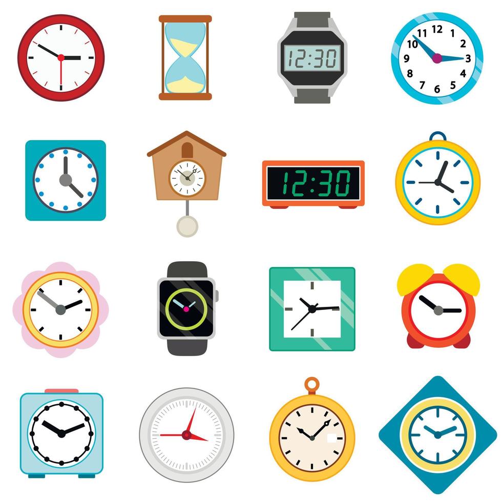 Clock icons set in isometric 3d style vector