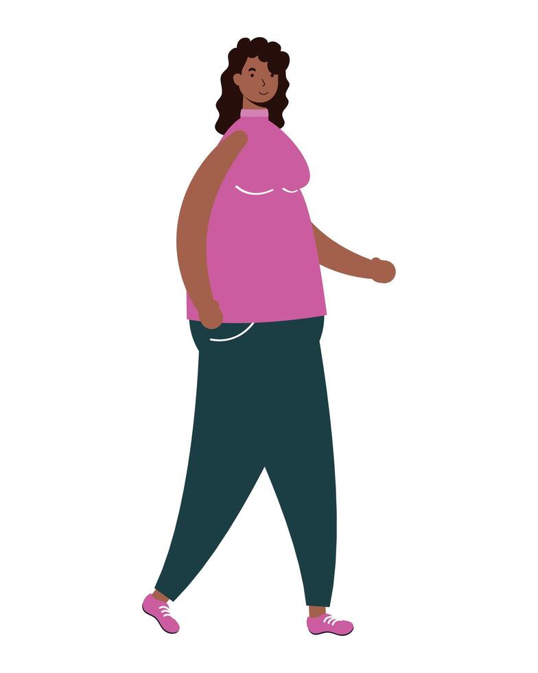 mujer afro étnica caminando icono de personaje vector