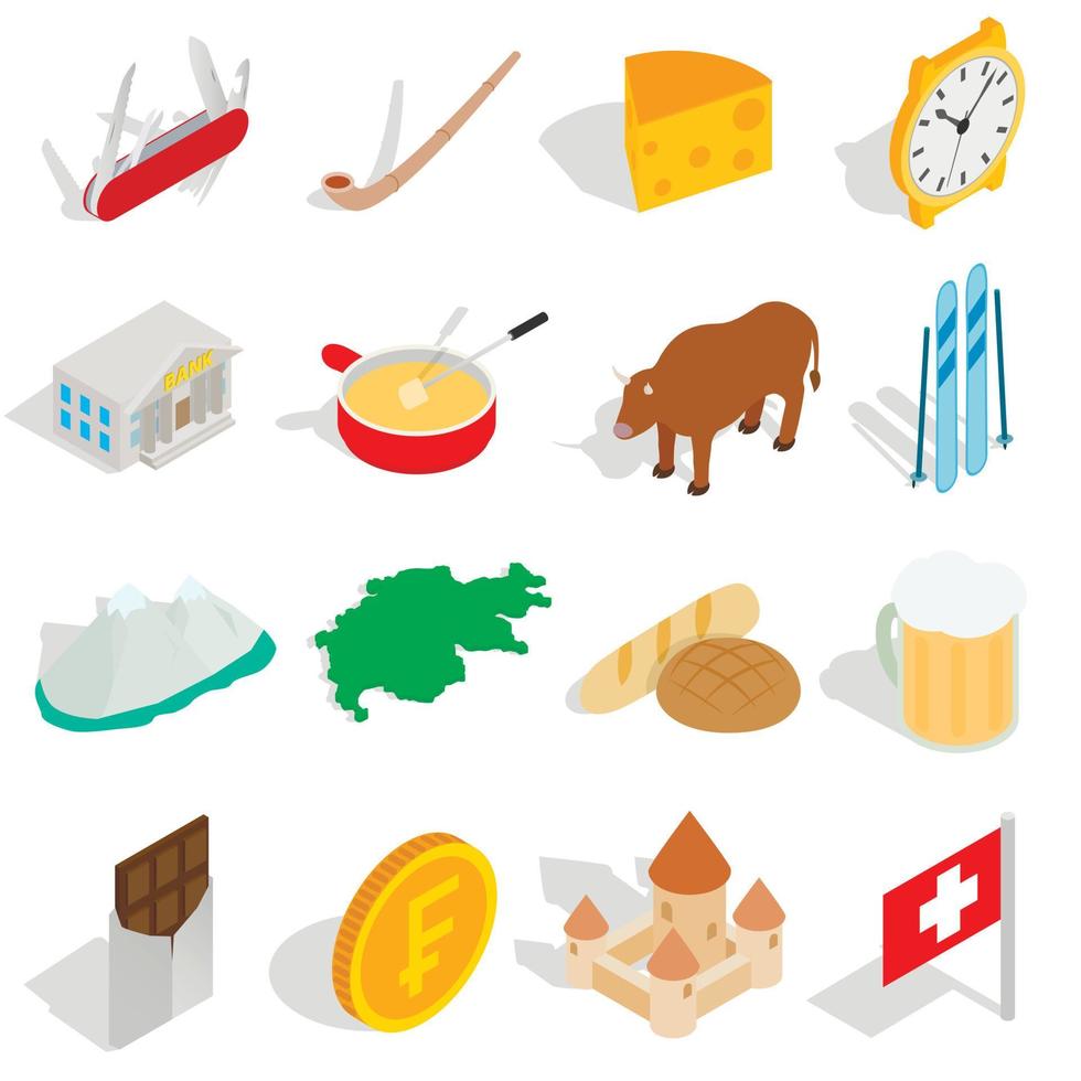 Switzerland icons set, isometric 3d style vector