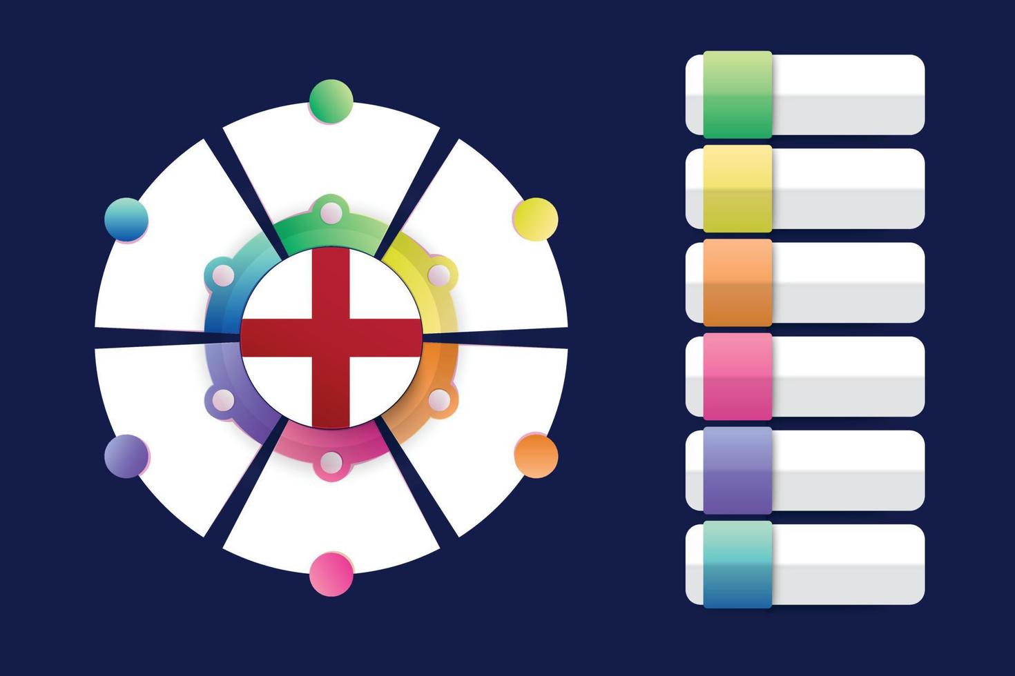 bandera de inglaterra con diseño infográfico incorporado con forma redonda dividida vector