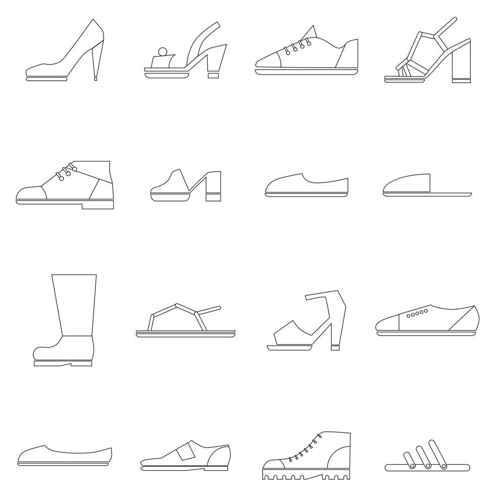 conjunto de iconos de zapatos, estilo de línea fina vector