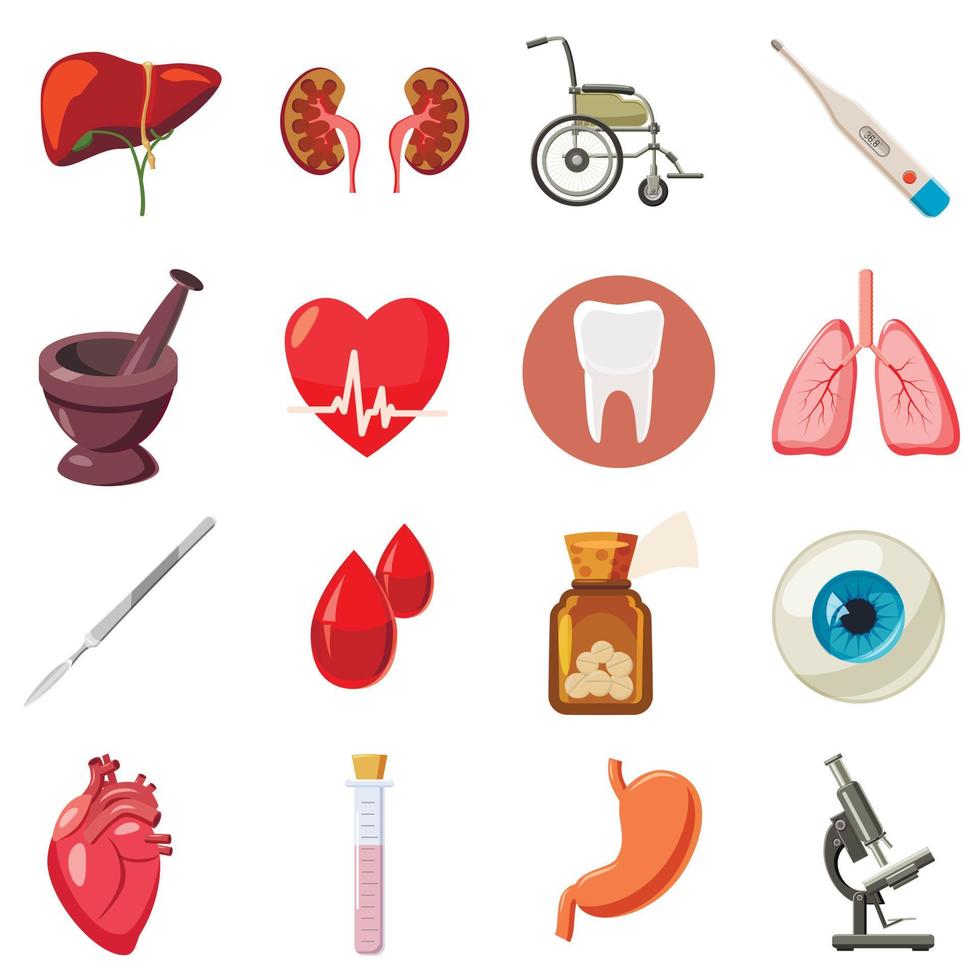 Medical icons set, cartoon style vector