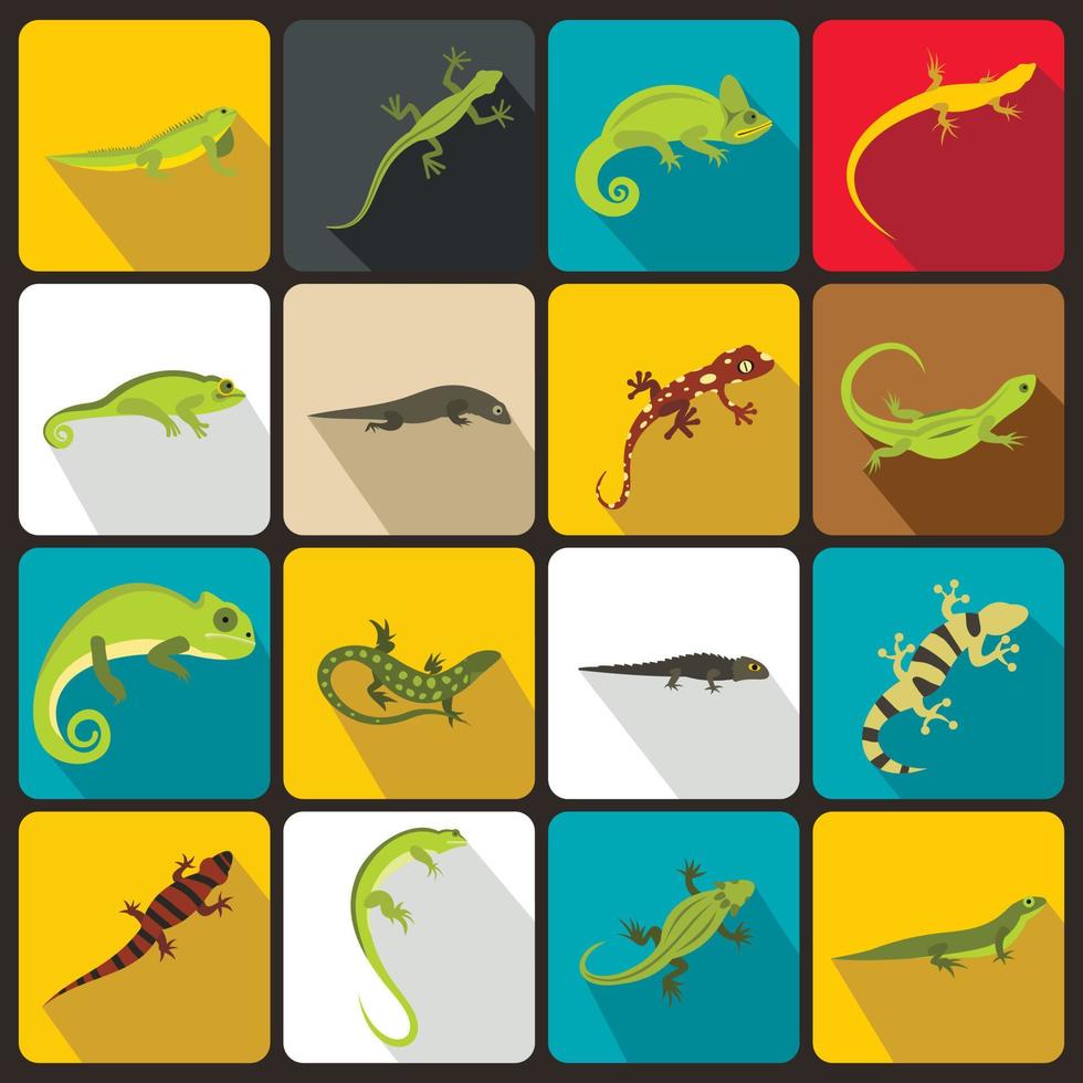 conjunto de iconos de lagarto, tipo plano vector