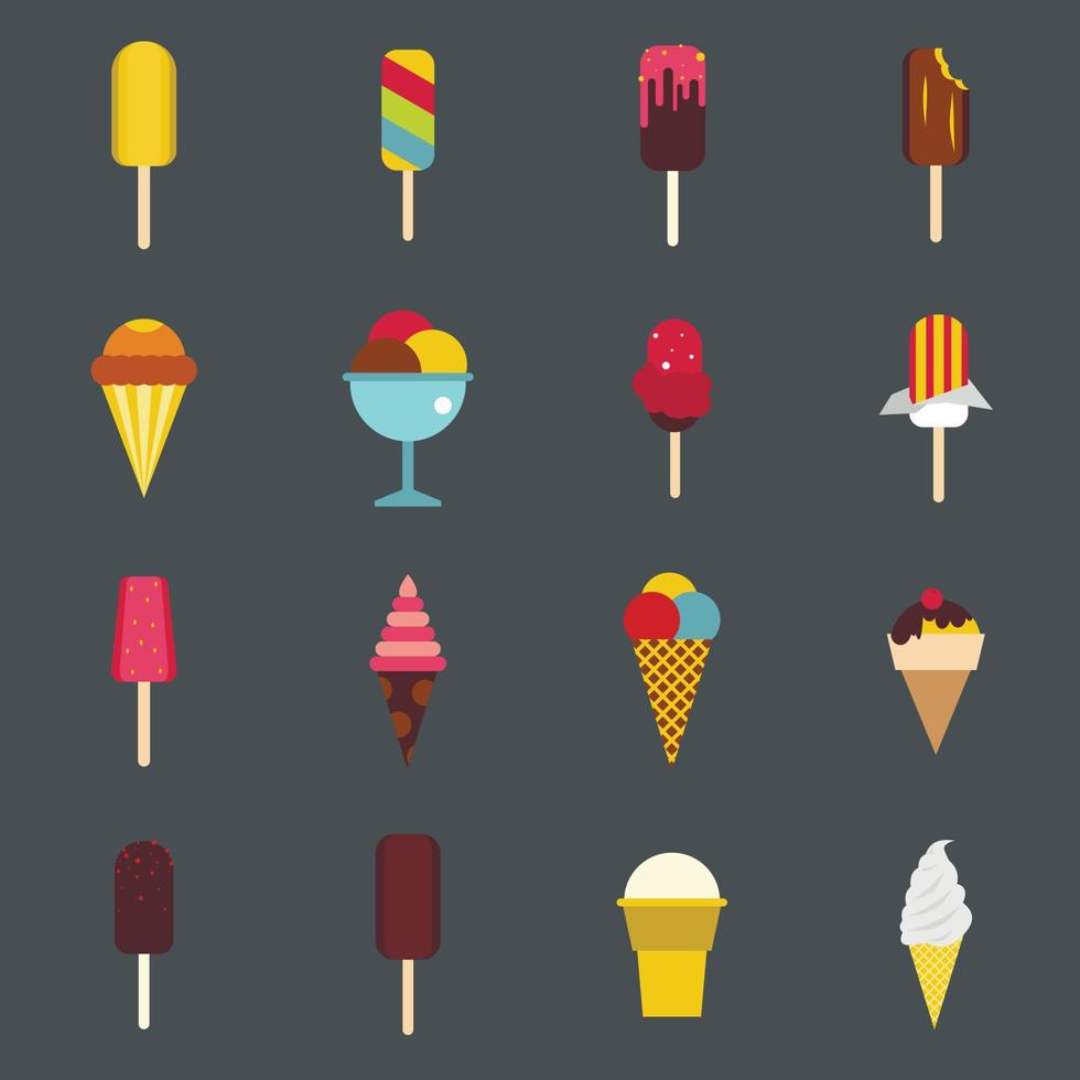 Ice cream icons set, flat style vector