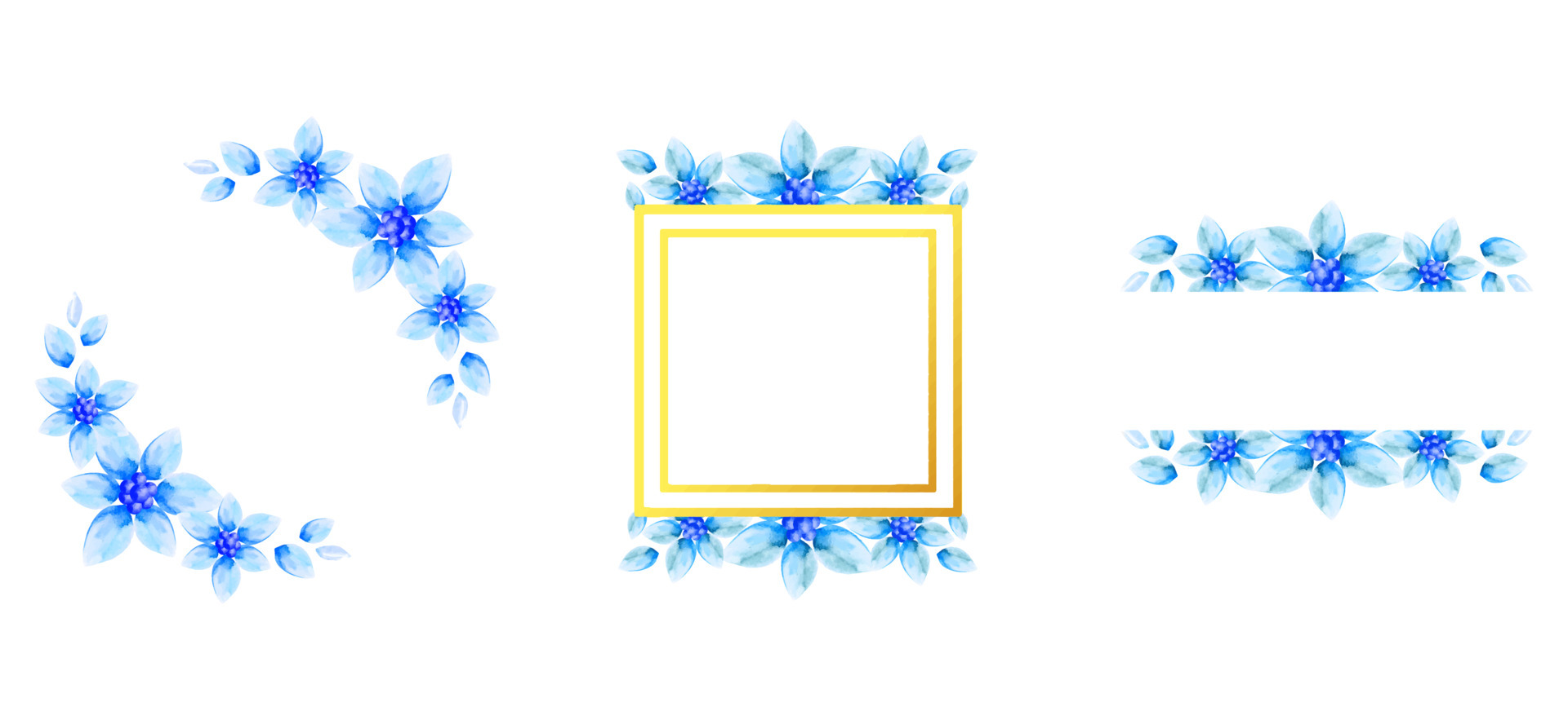 Watercolor blue frame template isolated on white vector set border