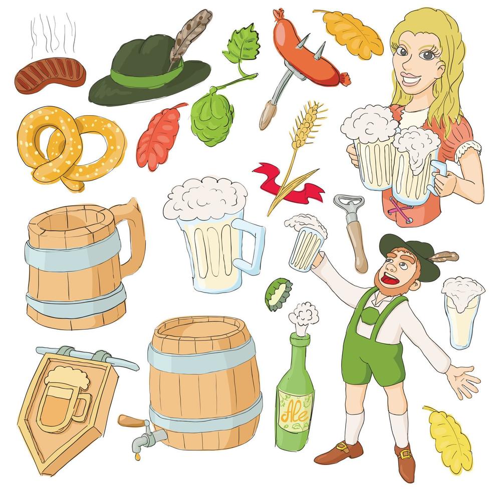 Conjunto de iconos de Octoberfest, estilo de dibujos animados vector