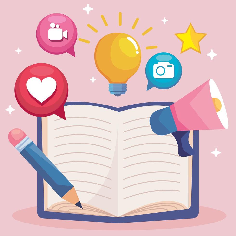 storytelling book with icons vector