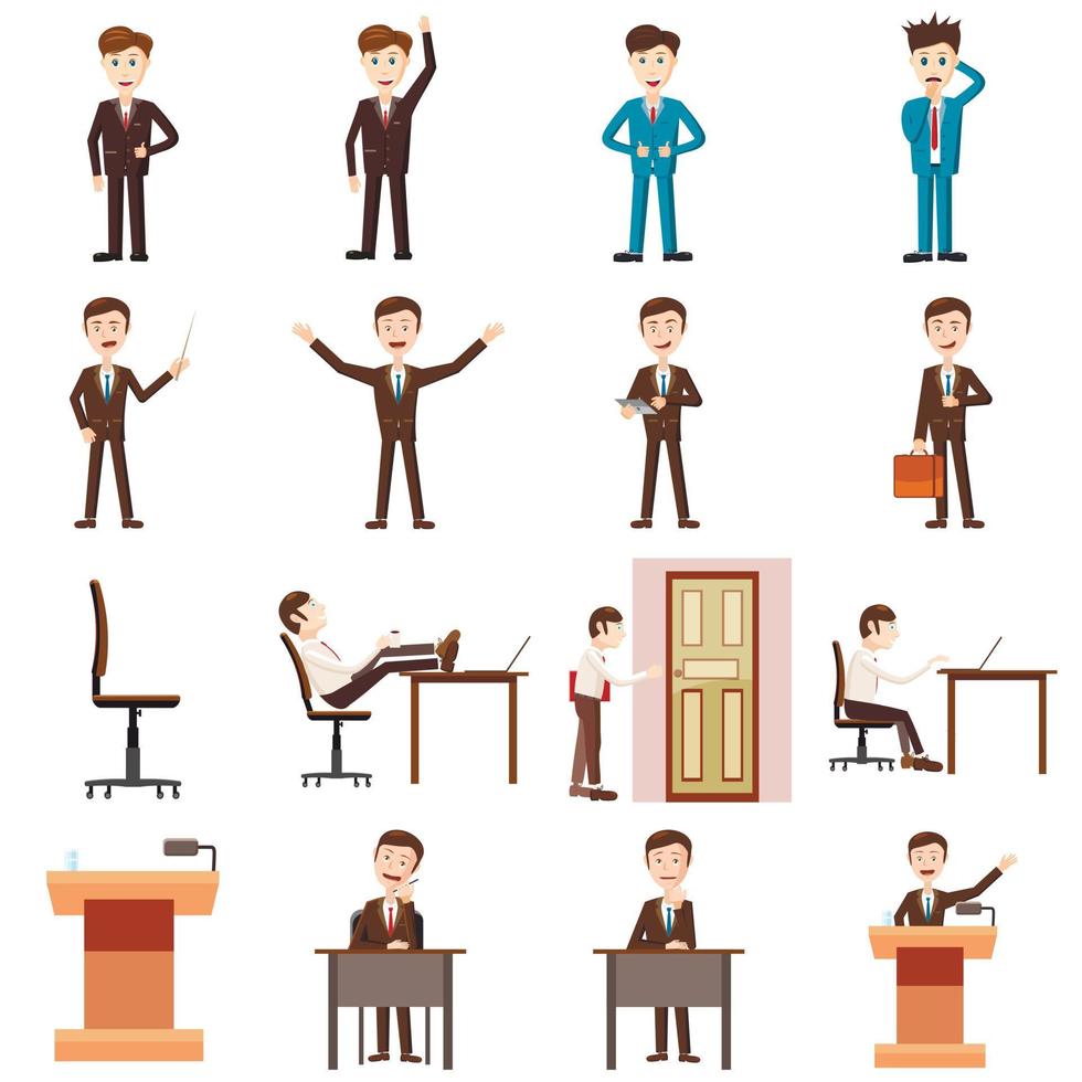 Business icons set, cartoon style vector