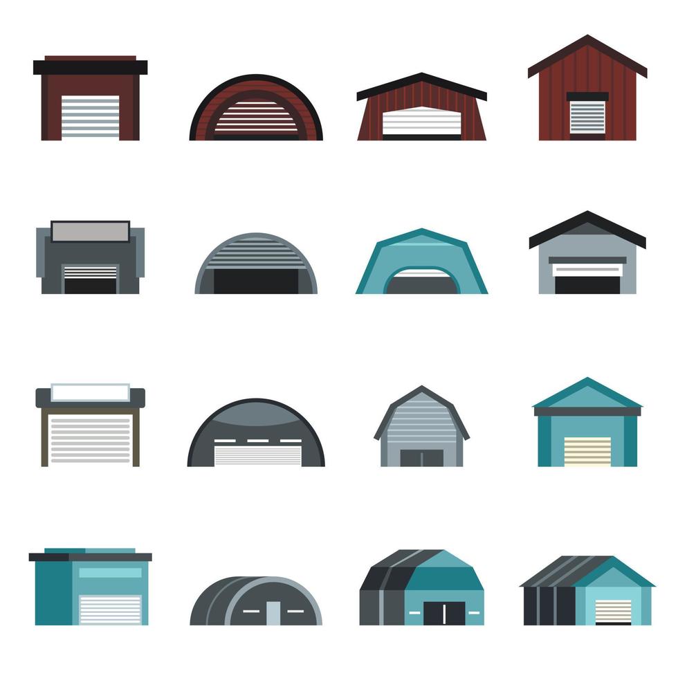 Hangar icons set, flat style vector