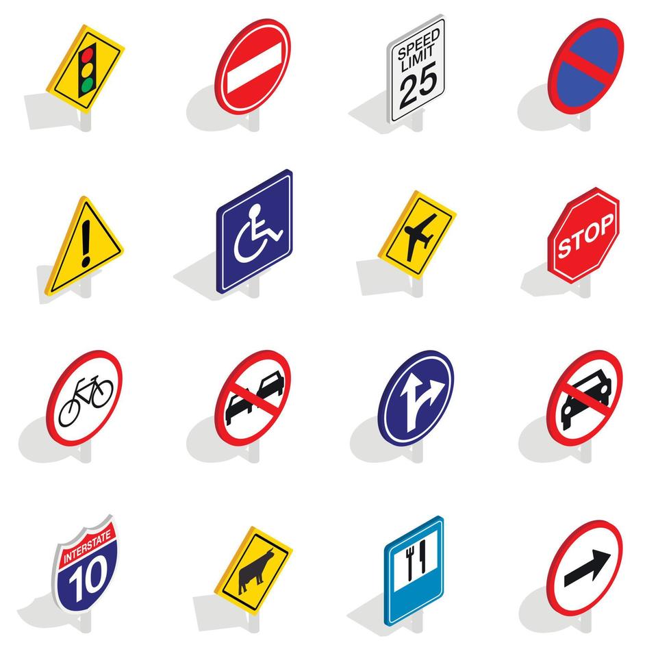 Road Sign icons set, isometric 3d style vector
