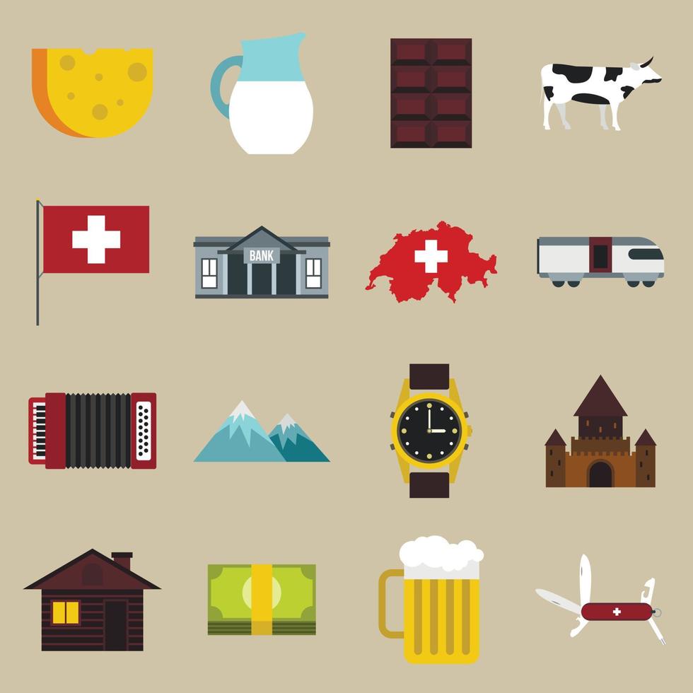 conjunto de iconos de suiza, tipo plano vector