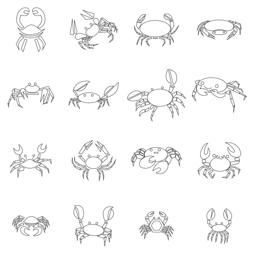 conjunto de iconos de cangrejo, estilo de contorno vector