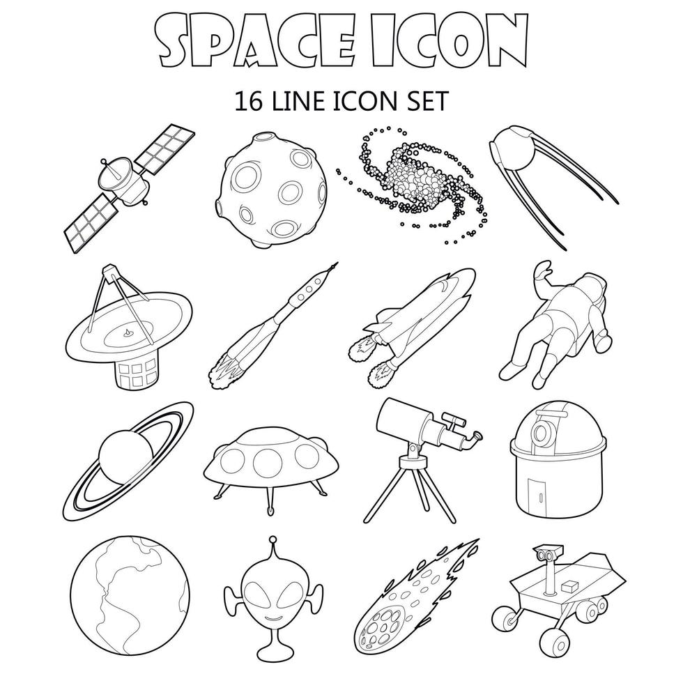 Space icons set in outline style vector