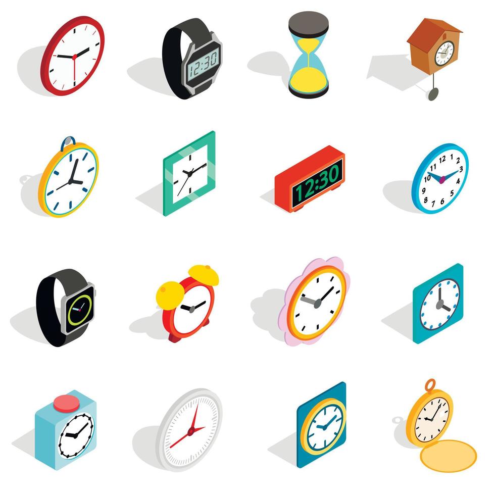 iconos de reloj en estilo isométrico 3d vector
