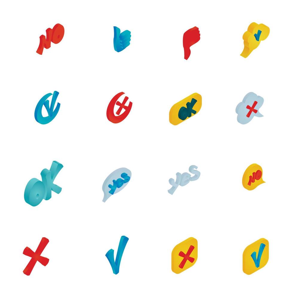 Check mark icons set, isometric 3d style vector