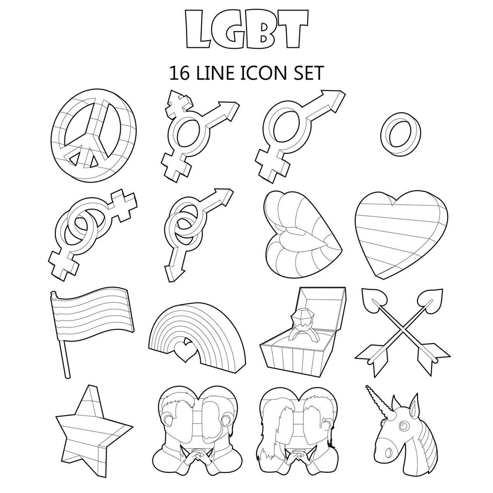 LGBT icons set, outline style vector