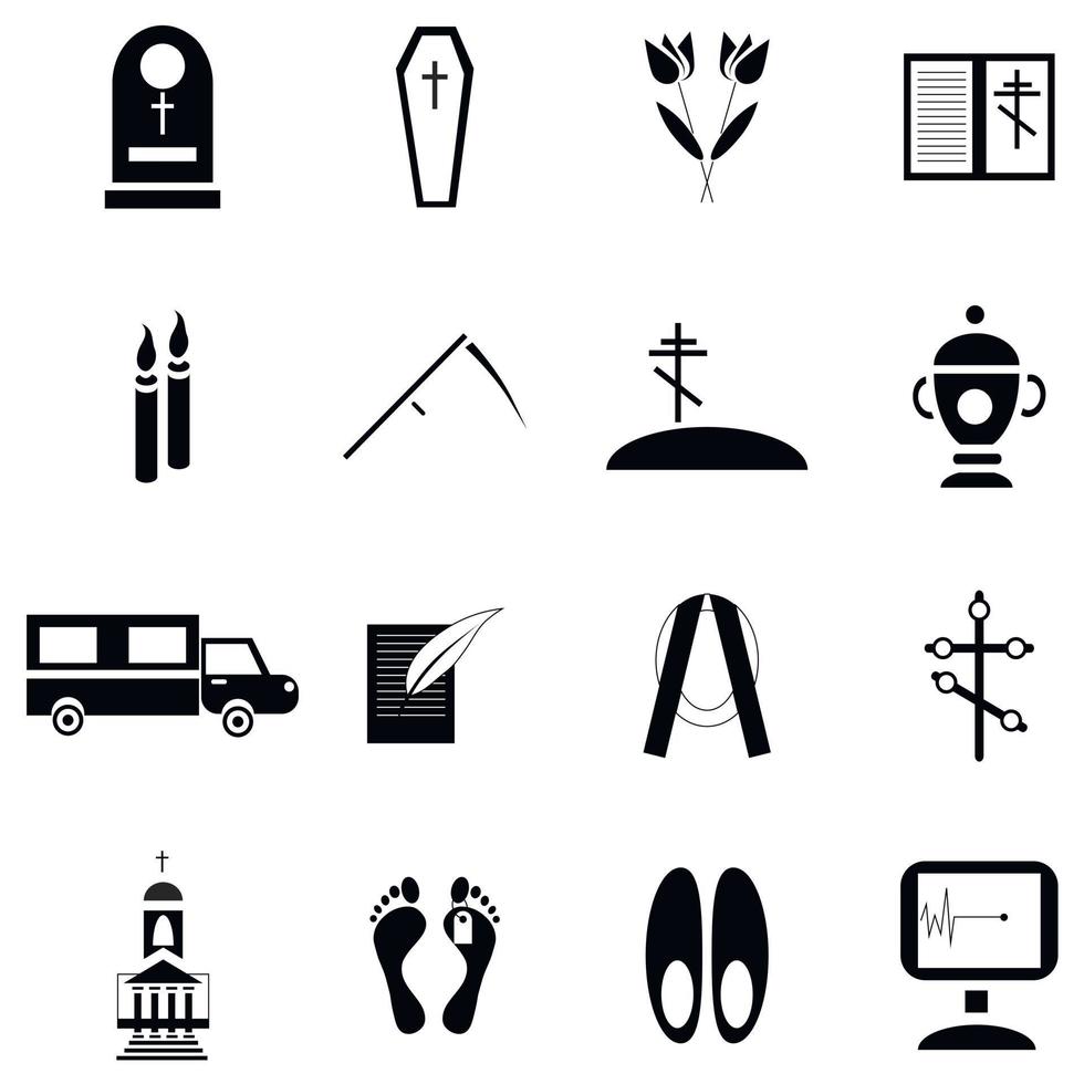 Conjunto de iconos de muerte y funeral, estilo simple vector