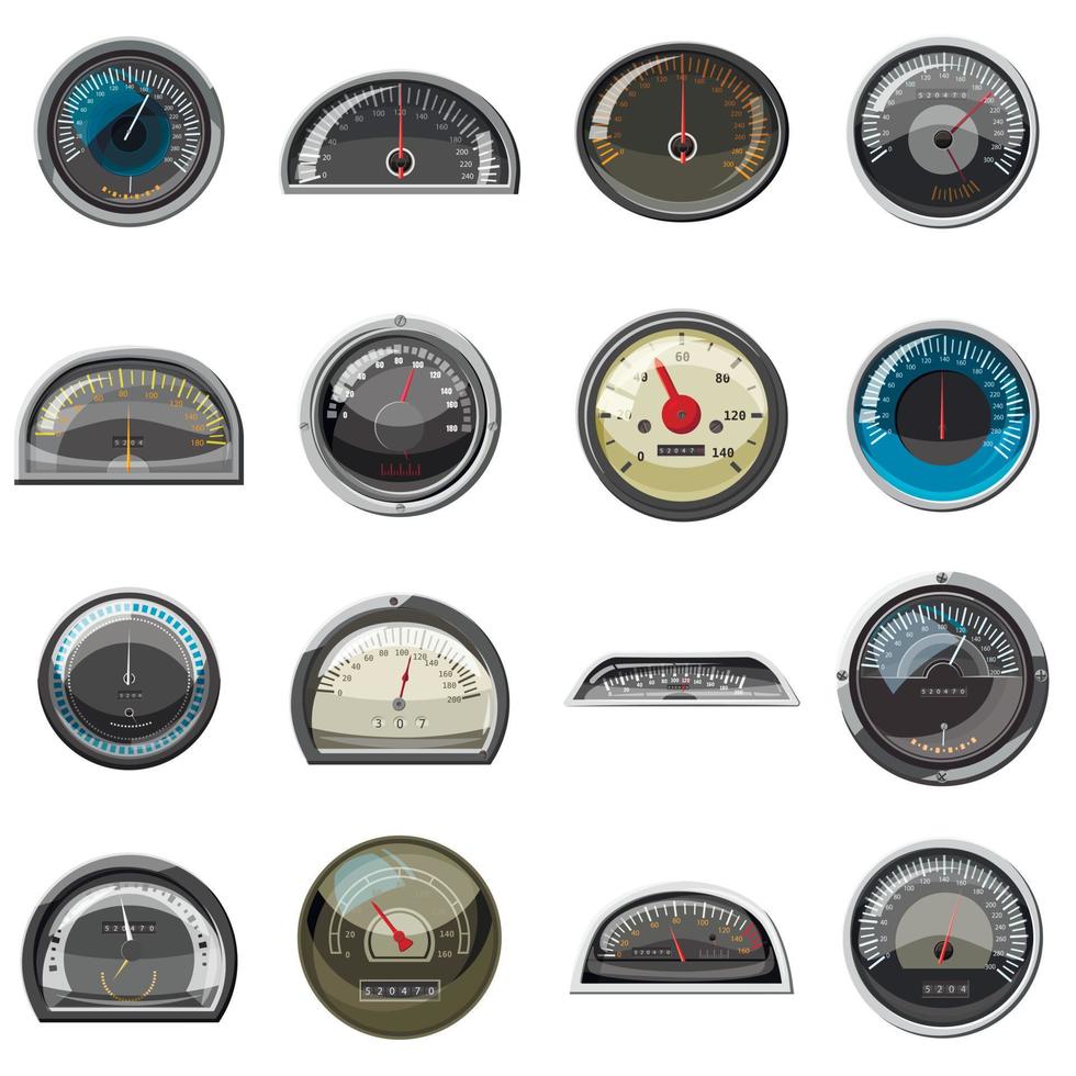 Car speedometers set, realistic style vector