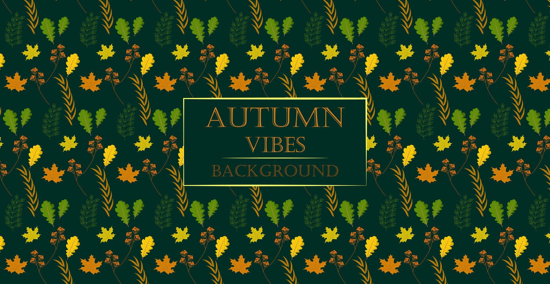 Autumn leaves set isolated on green panoramic background pattern - Vector