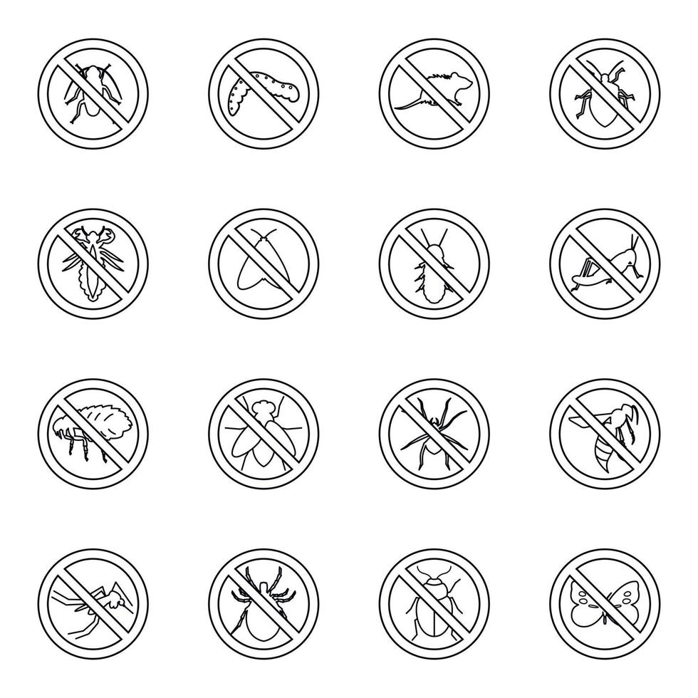 No insect sign icons set, thin line style vector