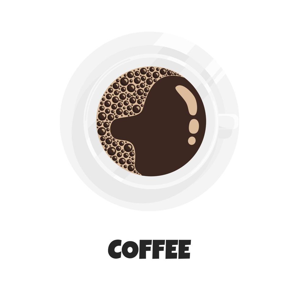 vector ilustración realista de taza de café negro. espresso en la vista superior de la taza blanca. taza de café recién hecho en estilo plano. diseño de concepto de bebida caliente para el desayuno y buenos días