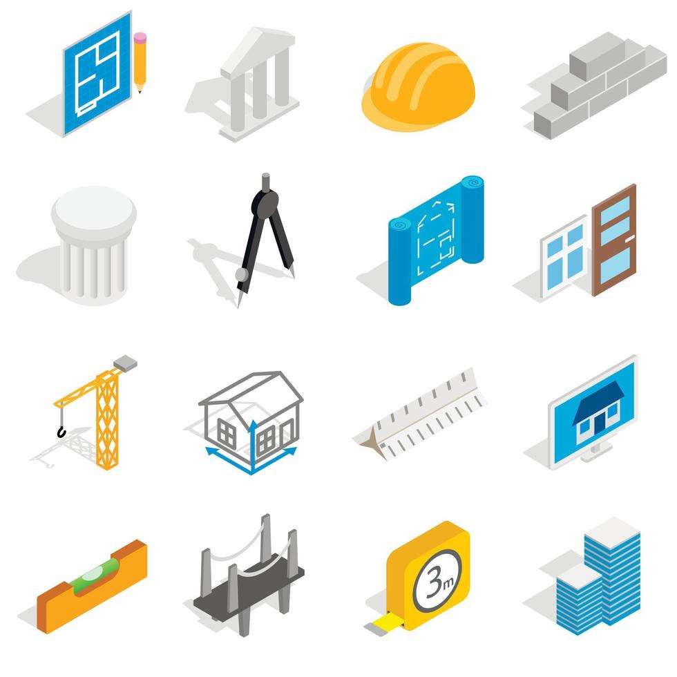 Architecture icons set, isometric 3d style vector