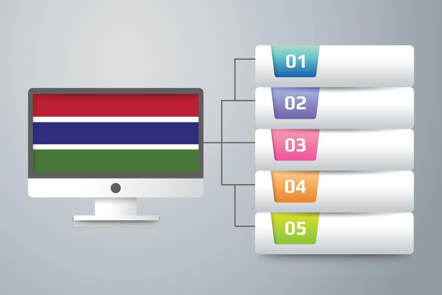 Gambia Flag with Infographic Design Incorporate with Computer Monitor vector