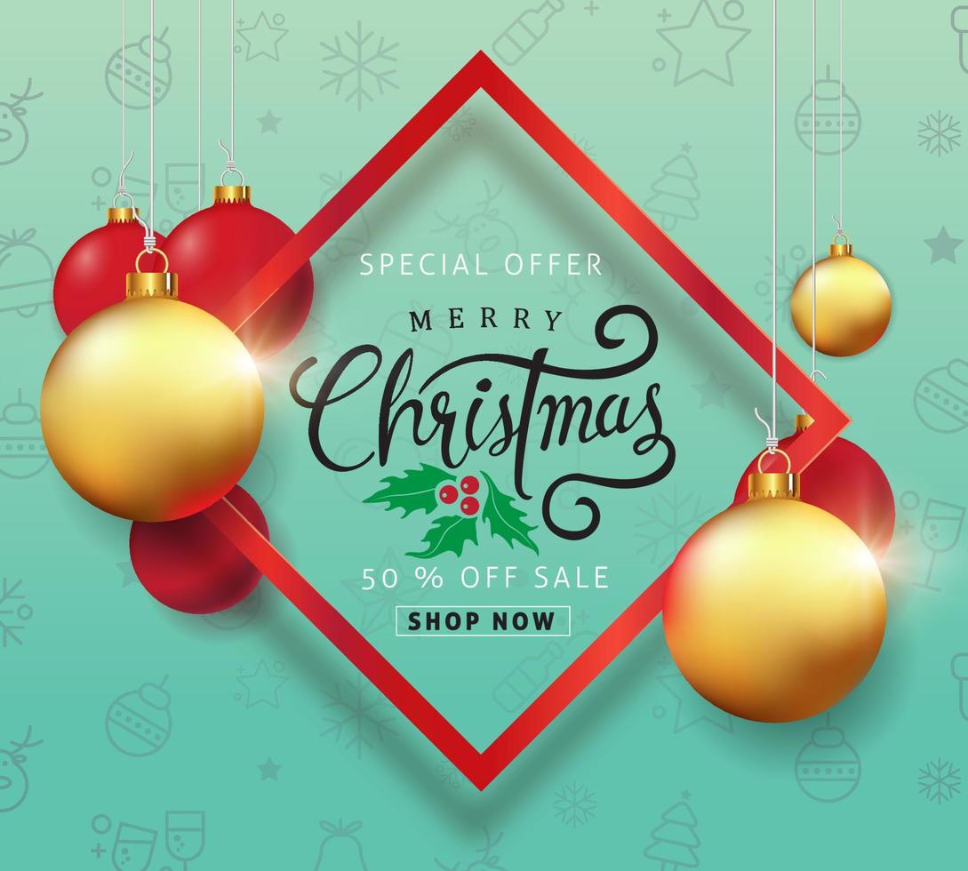 Happy New Year and Merry Christmas sale banner poster template vector